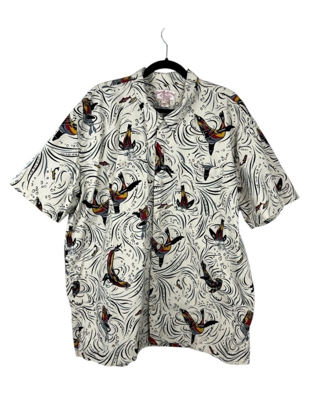 CC FILSON Rustic Camp Shirt Short Sleeve Seal/Fishing Print